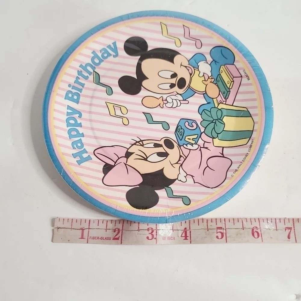 Deadstock Vintage 90s Disney Baby Mickey Minnie Happy Birthday Plates